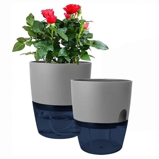 LX INDIA Self-watering plant pots InHydro Combo of 2 Handy Self-Watering Pots (18*15 cm, Grey)