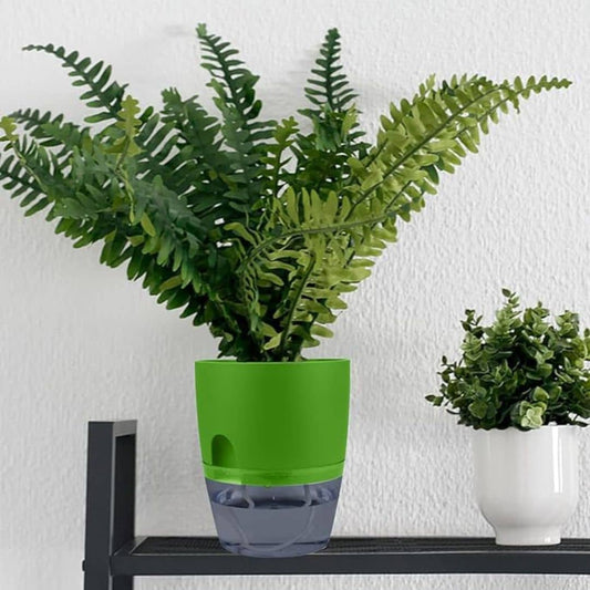 LX INDIA Self-watering plant pots InHydro - Combo of 2 Self-Watering Pots (18*15 cm, Green)