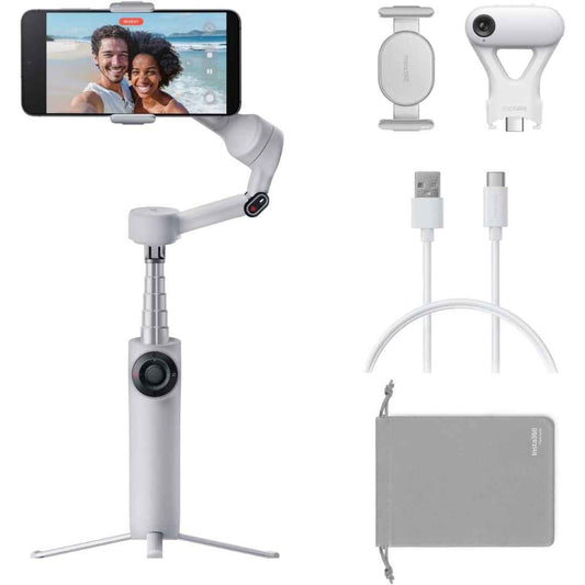 LX INDIA handed gimbal & stabilizer Insta360 Flow 2 Plus AI Tracker Bundle Grey - Foldable Phone Gimbal