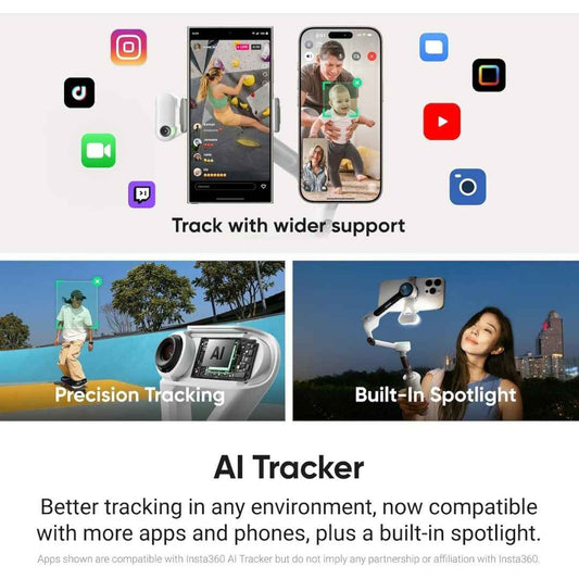 LX INDIA handed gimbal & stabilizer Insta360 Flow 2 Plus AI Tracker Bundle Grey - Foldable Phone Gimbal