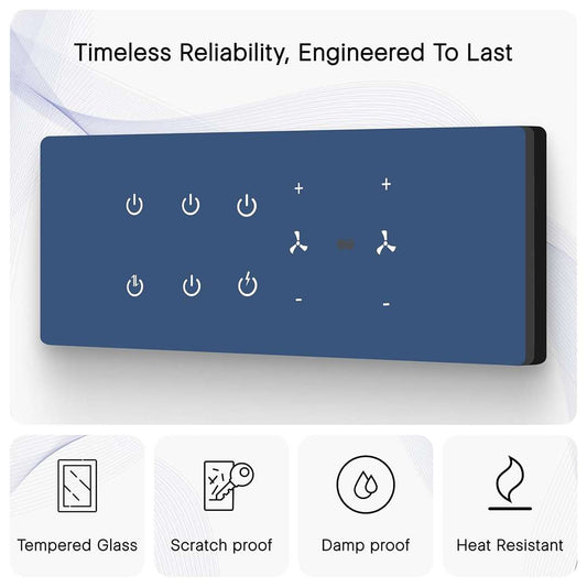 LX INDIA Wifi switch board IOTICS Smart Wifi Switch Board: 6 Switches & 2 Fan Switches. Touch Control, Remote, App Control. Voice Control with Alexa & Assistant. Smart Touch Switch Board For Home Automation (Blue)