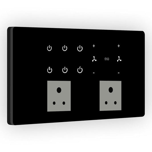 LX INDIA Wifi switch board IOTICS Smart Wifi Switch Board: 6 x Switch, 2 Fan & 2 Smart Plug Module. Touch Control, Remote, App Control. Voice Control with Alexa & Assistant. Smart Touch Switch Board For Home Automation (Black)
