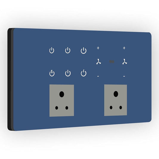 LX INDIA Wifi switch board IOTICS Smart Wifi Switch Board: 6 x Switch, 2 Fan & 2 Smart Plug Module. Touch Control, Remote, App Control. Voice Control with Alexa & Assistant. Smart Touch Switch Board For Home Automation (Blue)