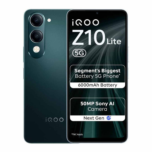LX INDIA Mobile Phones iQOO Z10 Lite 5G (Cyber Green, 6GB RAM, 128GB Storage) | 6000 mAh Battery