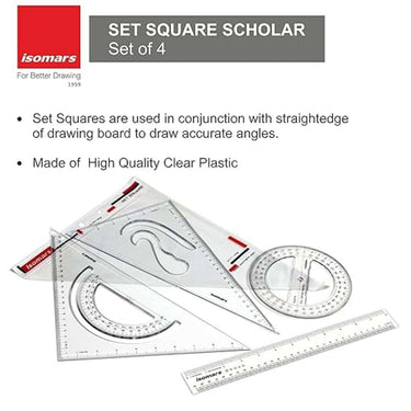 LXINDIA Instrument Box Isomars Scholar Set Squares Protractor12 Inch Scale