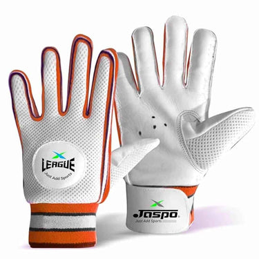 jaspo League Cricket Batting Gloves (1 Pair) (White Orange) Size (M)