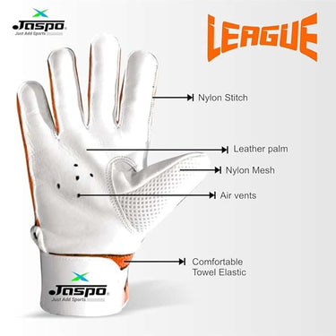 LXINDIA Cricket kit jaspo League Cricket Batting Gloves (1 Pair) (White Orange) Size (M)