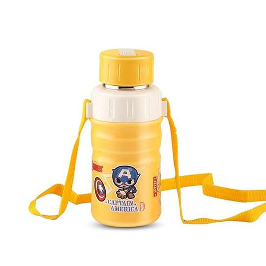 LX INDIA Water Bottle JAYPEE Steel Safe 500ml Inner Stainless steel Insulated Water bottle Marvel Super Heroes Yellow