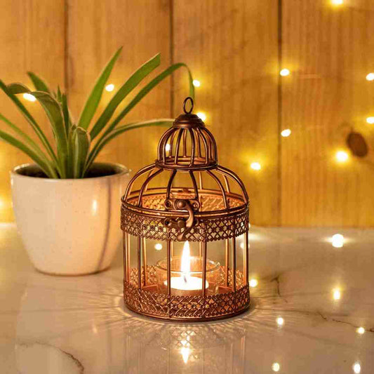 LX INDIA CANDLE HOLDER Kaameri Bazaar Bronze Color Metal Bird Cage Tea Light Holder