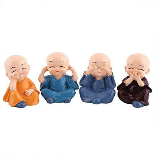 LX INDIA Buddha Monk KC PRODUCTS 5 cm Polyresin Little Cute Small Monk Set of 4 (Pack Of 2)