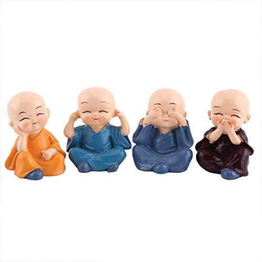 LX INDIA Buddha Monk KC PRODUCTS Set Of 4 Baby Hat Monk Action Buddha Idols Showpiece
