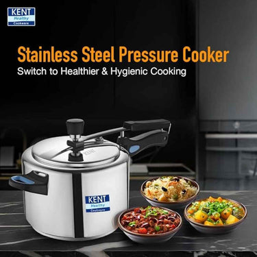 LXINDIA cookware KENT Stainless Steel 5 Litre Pressure Cooker with SS Inner Lid