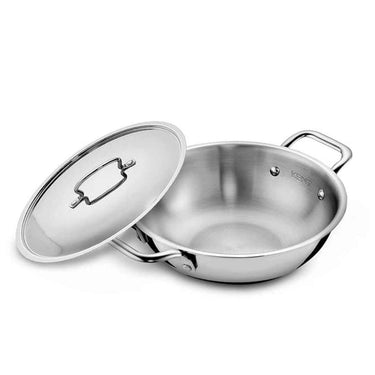 LXINDIA cookware KENT Triply Kadai 26 Cm With Ss Lid (Stainless Steel Aluminium)