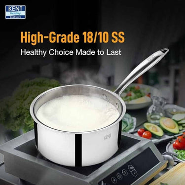 LXINDIA cookware KENT Triply Sauce Pan 18 Cm with Ss Lid (Stainless Steel Aluminium)