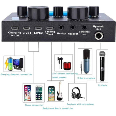 LXINDIA Sound Card kh V8 Sound Card Sound Effects Board for Podcast Equipment Bundle