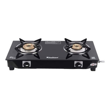 LXINDIA Gas Cooktop Khaitan 2 Burner Nano Black Toughened Glass LPG Cooktop