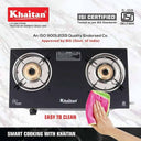 LXINDIA Gas Cooktop Khaitan 2 Burner Nano Black Toughened Glass LPG Cooktop