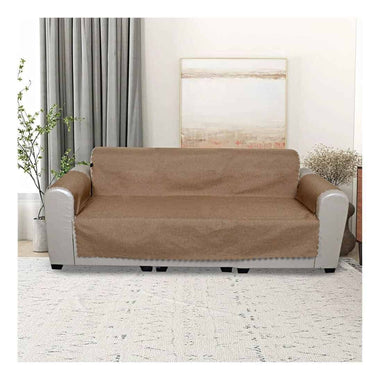 LXINDIA sofa cover KINGLY Velvet Indian Jute Universal Elastic Sofa Cover (4 Seater) (Mouse Brown)