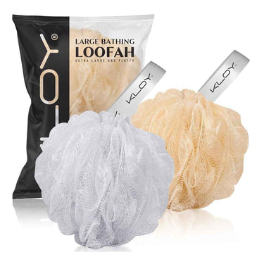 LXINDIA Loofah KLOY Large Bath Loofah Sponge Scrubber Exfoliator (White and Gold)