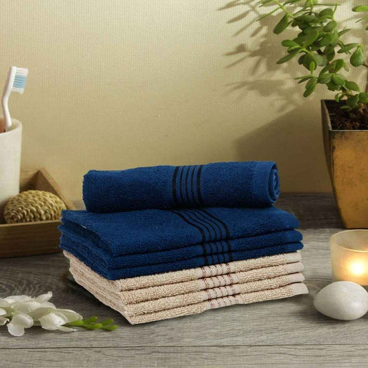 LX INDIA Towels Kopa by Bianca 400 GSM 100% Cotton Soft Terry Towel, 8pc Face Towel for Women, Men ,Powder Blue-Espresso Gray