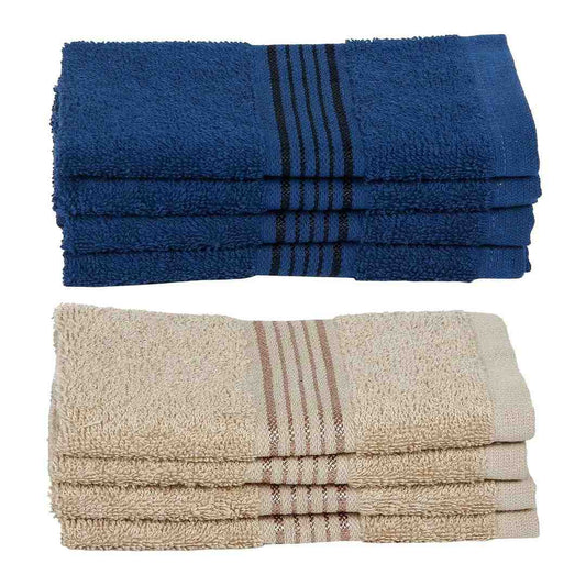 LX INDIA Towels Kopa by Bianca 400 GSM 100% Cotton Soft Terry Towel, 8pc Face Towel for Women, Men ,Powder Blue-Espresso Gray