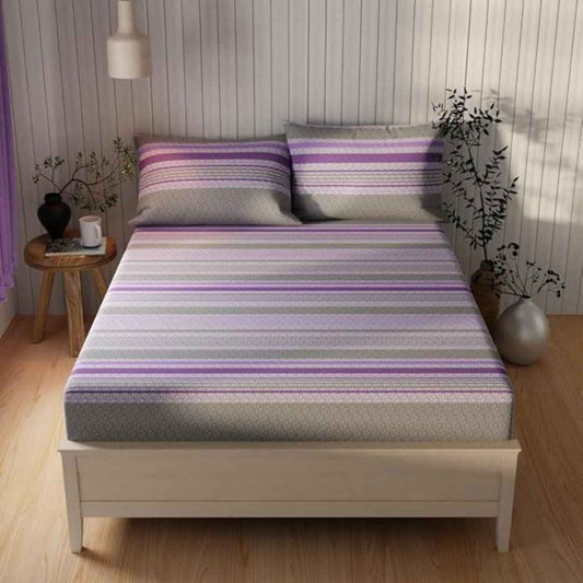 LX INDIA Bedsheet KOPA Cotton Double Bedsheet with 2 Pillow Covers (GreyPurple)