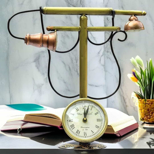 LX INDIA Antique Table clock KRAFTSKALA Iron Vintage Retro Tabletop Analog Clock (Telephone) Gold