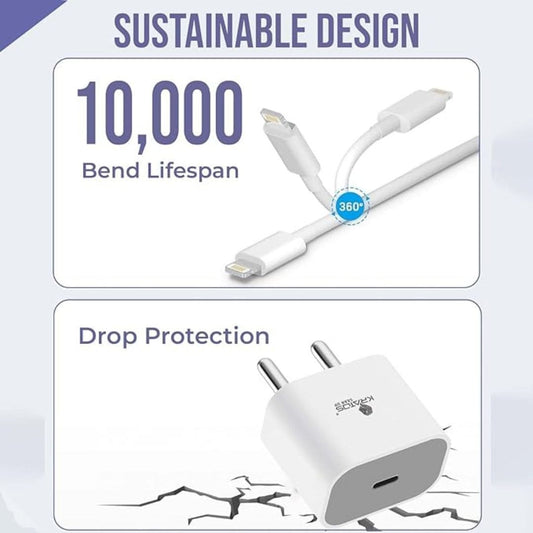 LX INDIA Mobile Charger Kratos 20W iPhone Charger Adapter&Original Cable (White)