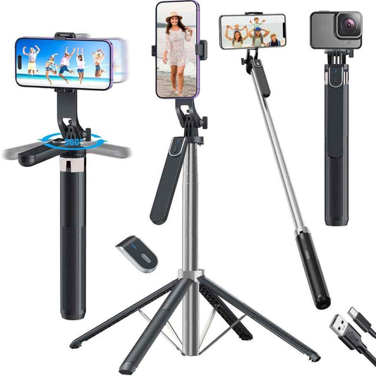 LX INDIA Mobile Tripods Kratos 65" Selfie Stick Tripod with Reinforced 4-Leg Tripod Stand Comes with 360° Rotatable Handle