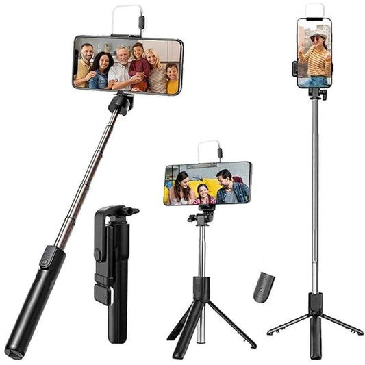 LX INDIA Mobile Tripods Kratos K2 Selfie Stick with Tripod Stand, 3 in 1 Multifunctional design, Rechargable LED Light with Two Brighness Levels