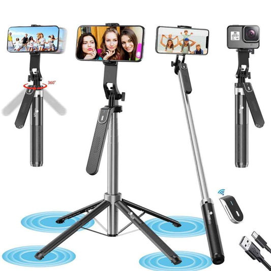LX INDIA Mobile Tripods Kratos K5 Selfie Stick Tripod with Balance Handle, 64 inch & Stable 4 Leg Design