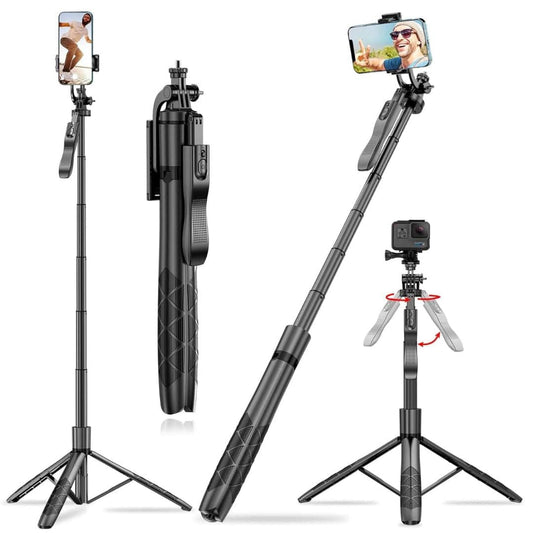 LX INDIA Mobile Tripods Kratos Long Selfie Stick Tripod Aluminum Rod 65inch/165cm, 360 Rotating Handle & Reinforced Tripod Stand, Selfie Stick for mobile