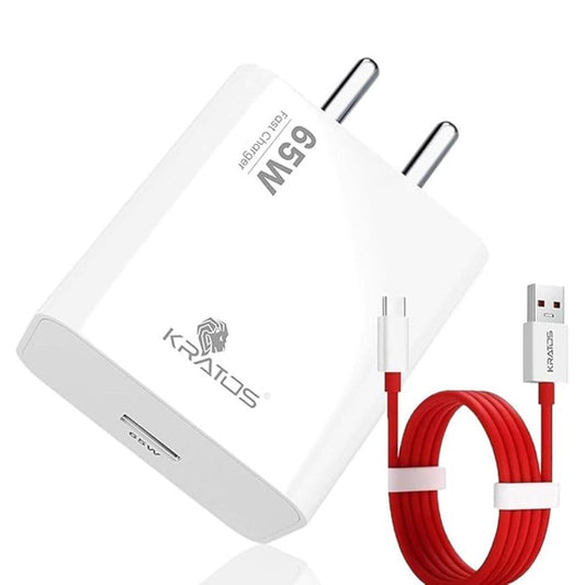 LX INDIA Mobile Charger Kratos Power Max 65W Fast Charger & USB A to Type C Cable Combo White (T3)