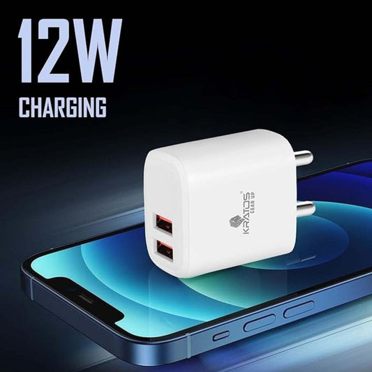 LX INDIA Mobile Charger Kratos Power PQ2 Dual Port 12w 5V/2.4A Adapter Charger Charger Adapter White