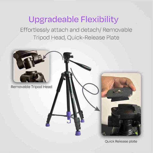 LX INDIA Mobile Tripods Kreo Stayble Pro Video Tripod, Foldable Aluminum Stand with 3-Way Pan Head