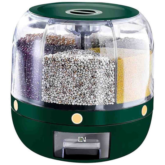 LXINDIA Cereal Dispenser Krevia Plastic 6 Grid Round Food Dispenser Cereal Storage Container (Green)