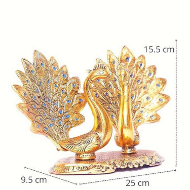 LXINDIA Show Piece KridayKraft Metal Double Lovers Peacock Statue (Gold)