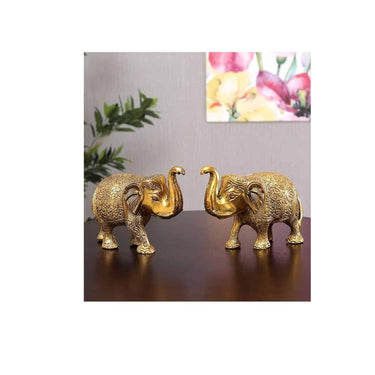 LXINDIA Show Piece KridayKraft Metal Elephant Statue Medium Size Gold Polish 2 pcs Set for Showpiece