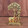 LXINDIA Show Piece KridayKraft Metal Krishna With Cow Standing Under Tree Plying Flute (Gold)