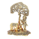 LXINDIA Show Piece KridayKraft Metal Krishna With Cow Standing Under Tree Plying Flute (Gold)