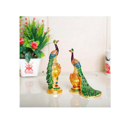 LXINDIA Show Piece KridayKraft Metal Peacock Statue Multicolor Couple Pair Decorative Showpiece