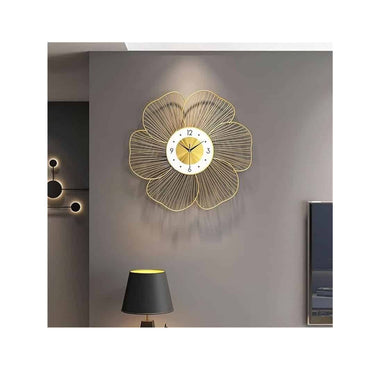 LXINDIA Clock KT Decor Golden Flower Iron Hanging Metal Wall Clock (Gold)