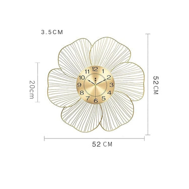 LXINDIA Clock KT Decor Golden Flower Iron Hanging Metal Wall Clock (Gold)