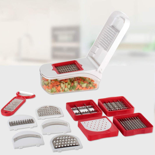 LX INDIA Fruit Cutter Kuber Industries 12 in 1 Multipurpose Fruit &amp; Vegetable Cutter, Chopper, Dicer, Grater, Slicer, All in One (Red)