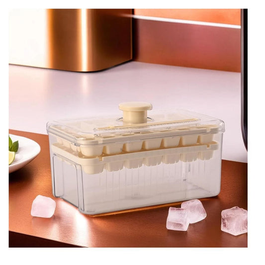LX INDIA Ice Cube Tray Kuber Industries 2 Layer Ice Cube Tray with Lid 5 One-Press Demolding ,BPA Free,Beige