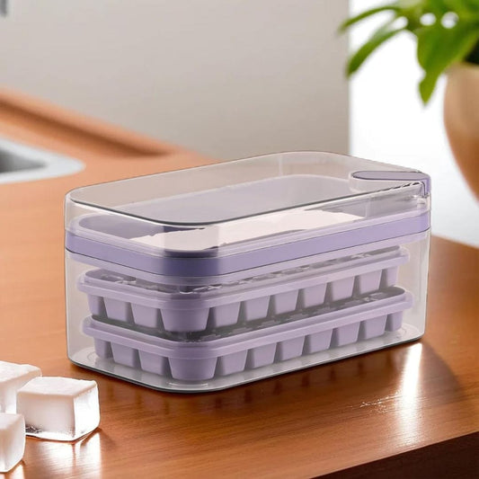 LX INDIA Ice Cube Tray Kuber Industries 2 Layer Ice Cube Tray with Lid Purple