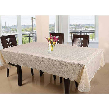 LXINDIA Table Cloth Kuber Industries Cotton  Zig Zag Design 6 Seater Table Cloth for Home (Cream)