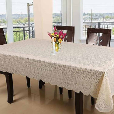 LXINDIA Table Cloth Kuber Industries Cotton  Zig Zag Design 6 Seater Table Cloth for Home (Cream)