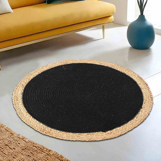 LX INDIA Floor Mat Kuber Industries Handwoven Jute Door Mats Braid Border (Brown and Black)