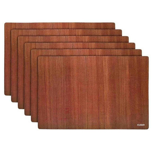 LXINDIA mats Kuber Industries PVC Mat Wooden Print (Set of 6 Brown)